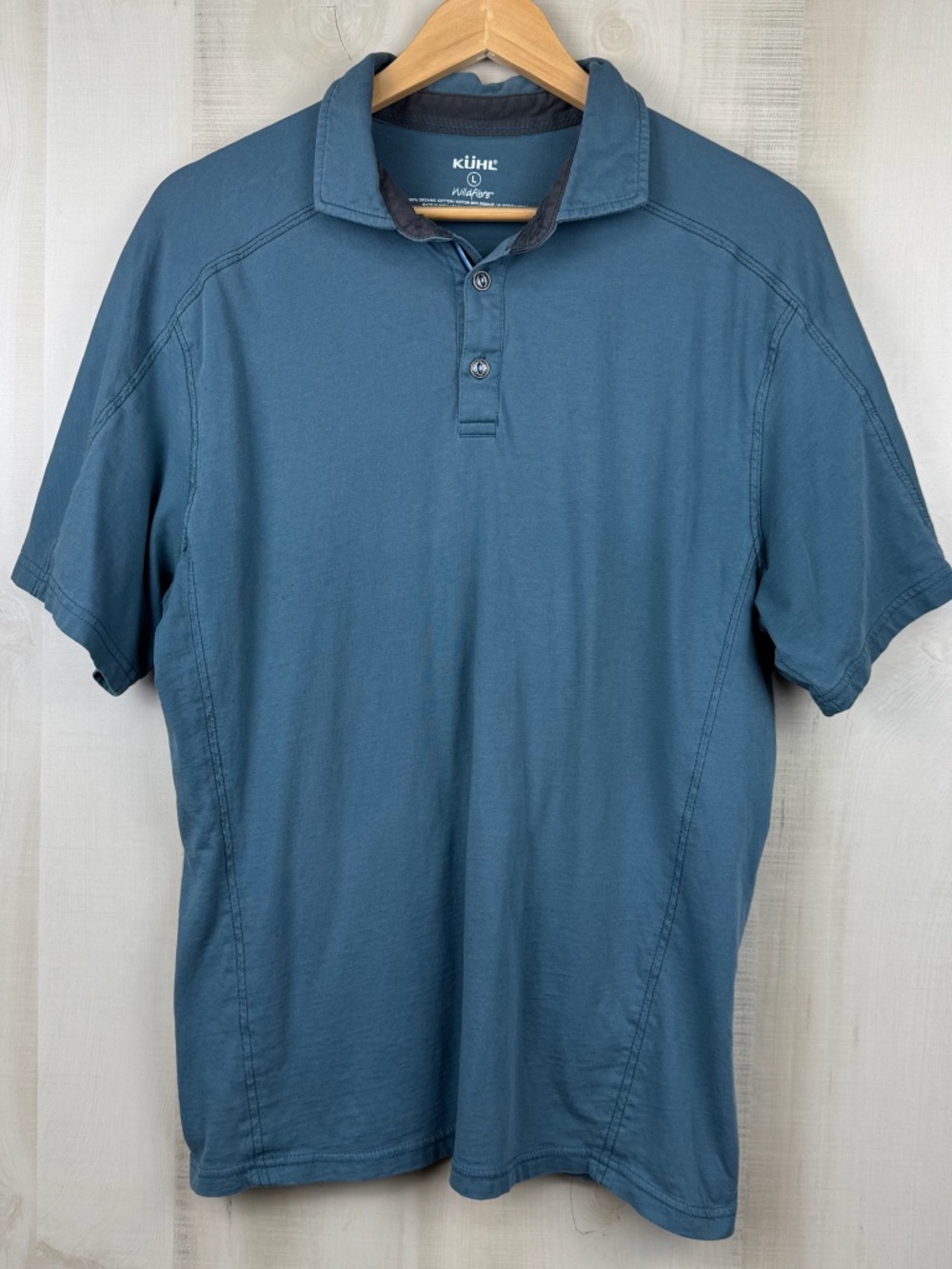 Kuhl Wildfibre Men’s Short Sleeve Wayfarer Polo Shirt Blue Organic Cotton Large